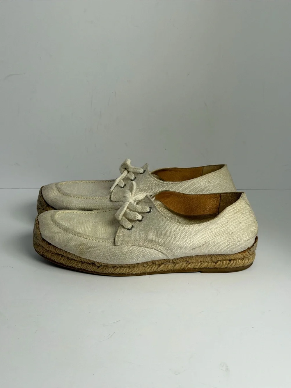Vintage Hermes Canvas Lace-up Cream White Espadrilles